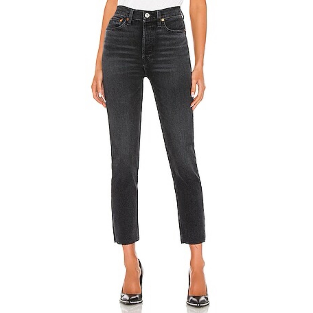 Re/Done | 90s High Rise Ankle Crop Jeans In Faded Coal Black $265 Womens Size 26